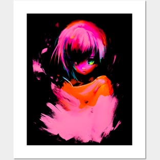 Pink Anime Girl Painting Posters and Art